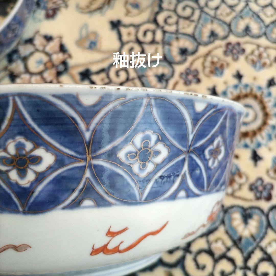 時代 色絵 三組 鉢 骨董 江戸 アンティーク 雪輪 古伊万里 大聖寺伊万里