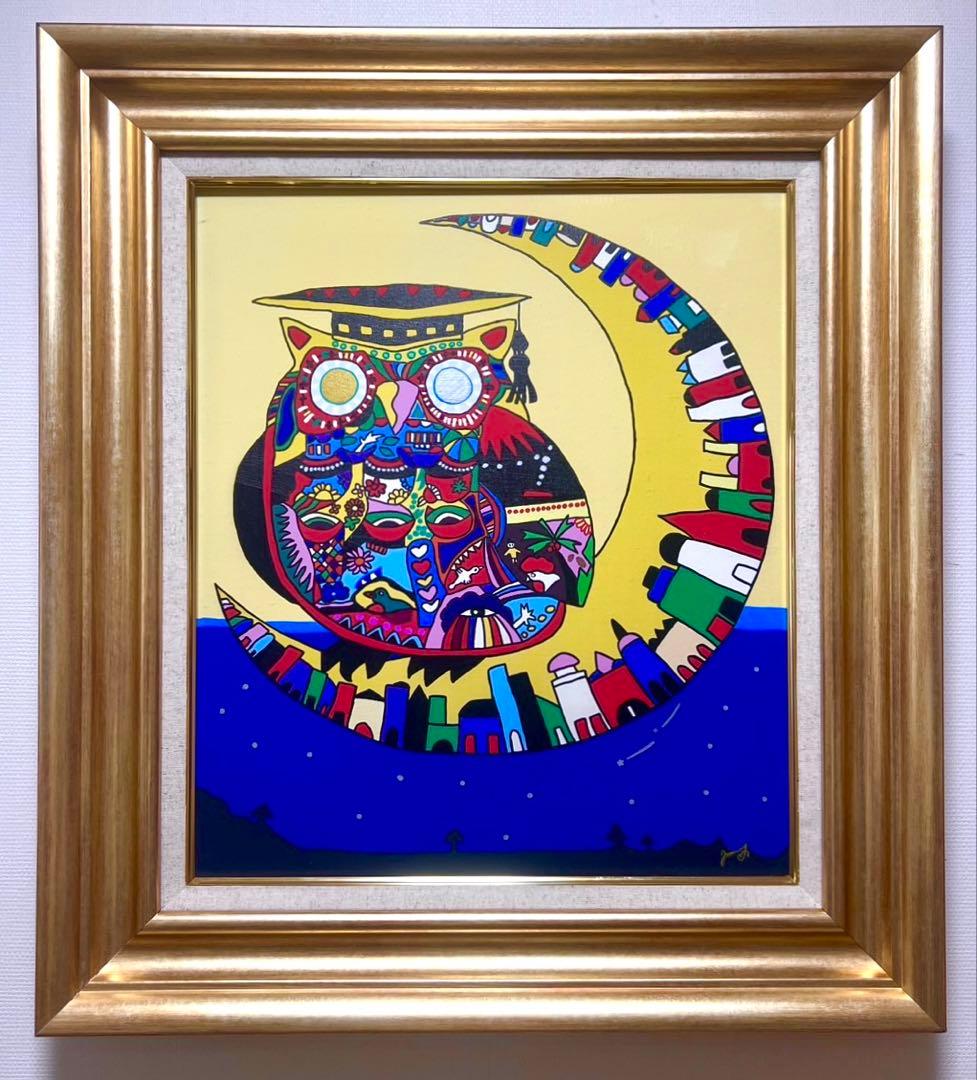 SALE【F10号】ジミー大西 （フクロウ）大型作品/手描き/表裏サイン有/絵画