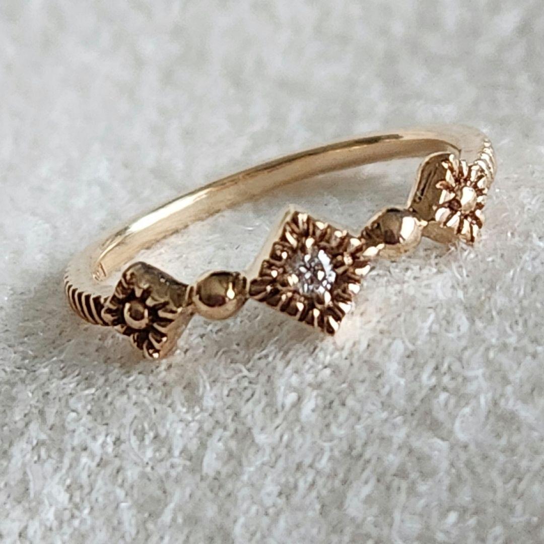 『豆福』ダイヤモンド♡1号【エテ】K10 スクエア ピンキーリング♪