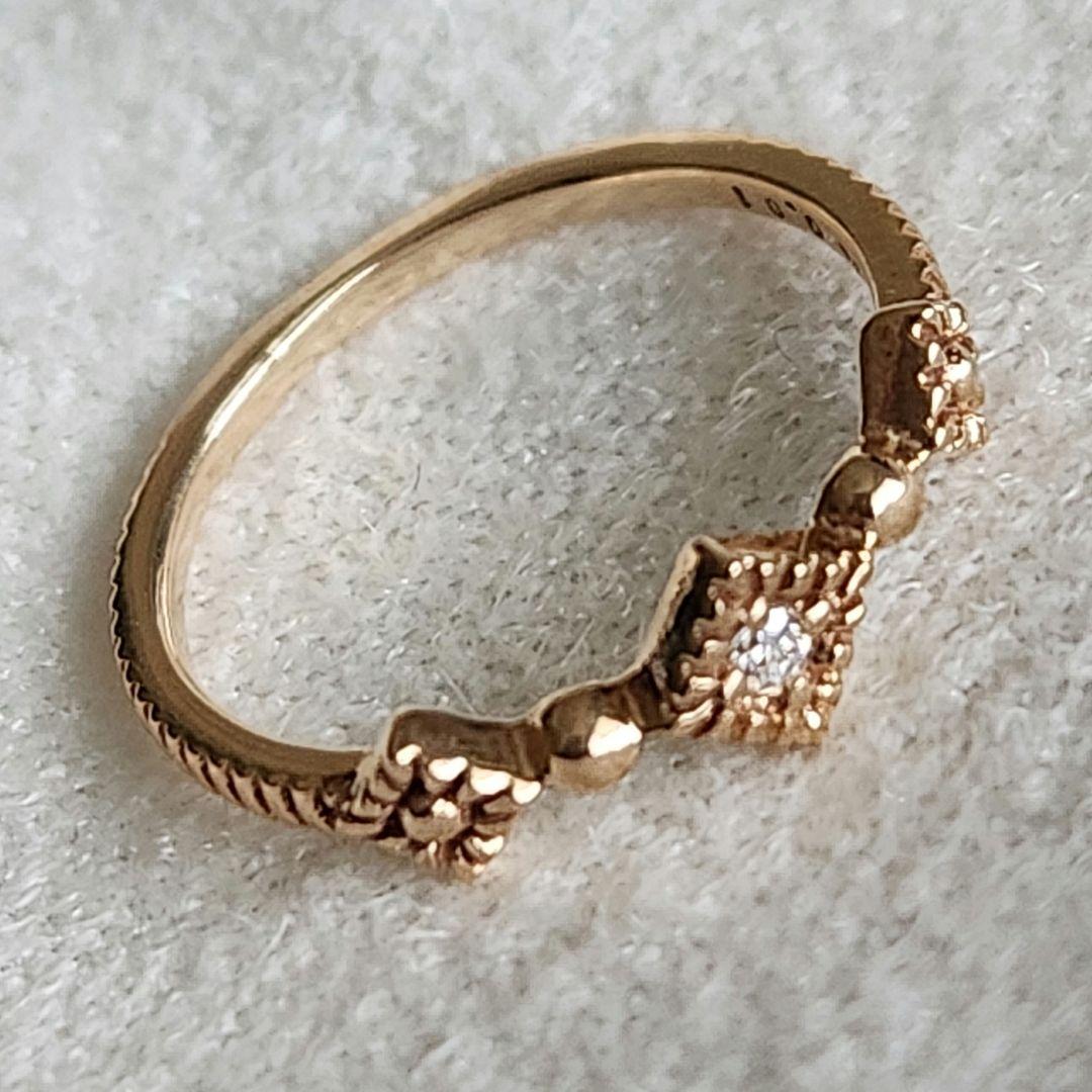 『豆福』ダイヤモンド♡1号【エテ】K10 スクエア ピンキーリング♪