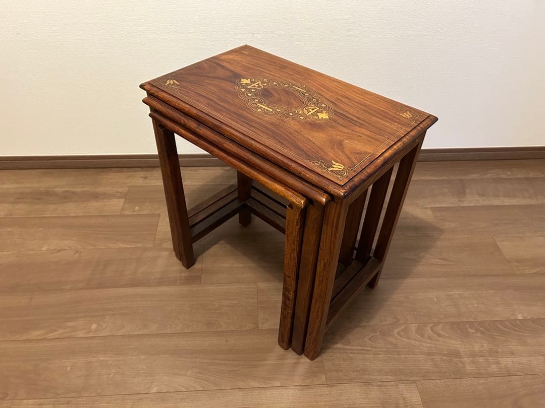 アンティーク　ネストテーブル 　象嵌　イギリス　インレイ　ヴィンテージ　入れ子