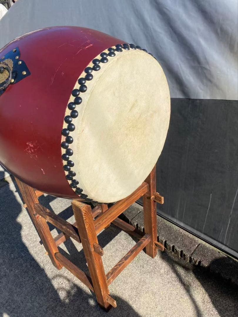 和太鼓鼓面】約47cm【胴高】約60cm和太鼓と太鼓台のセットになります 年代物