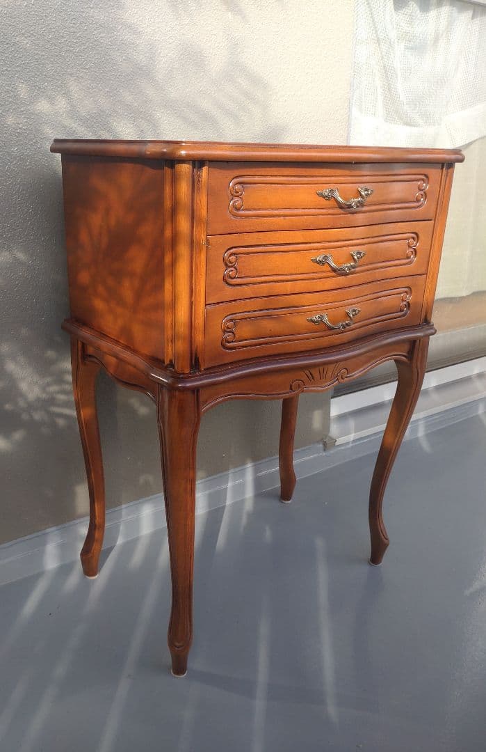 木製アンティーク調 猫脚 3段引き出し コンソールテーブル