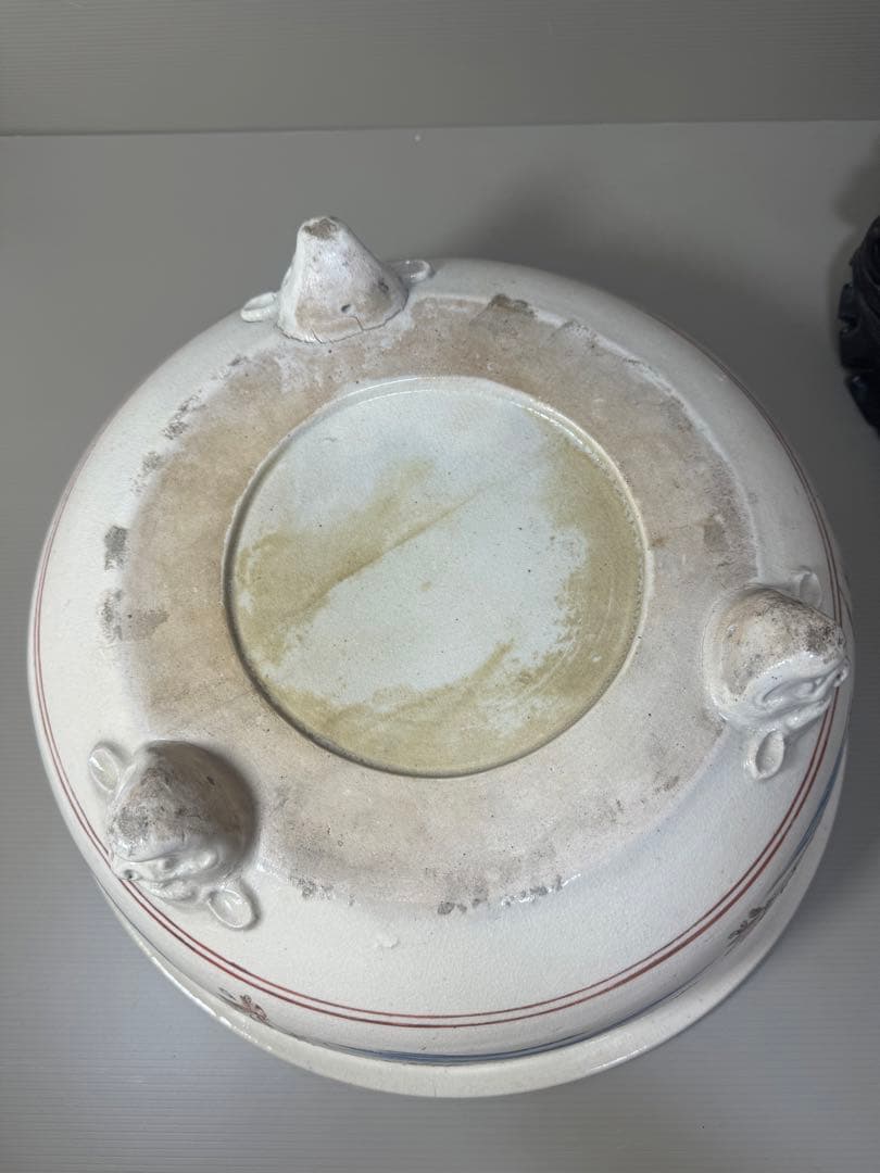 2175 骨董　色絵魚文　金魚鉢　花台付き　根木風　時代物