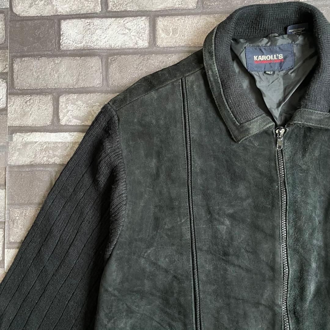 suède leather zip knit jacket black 2XL