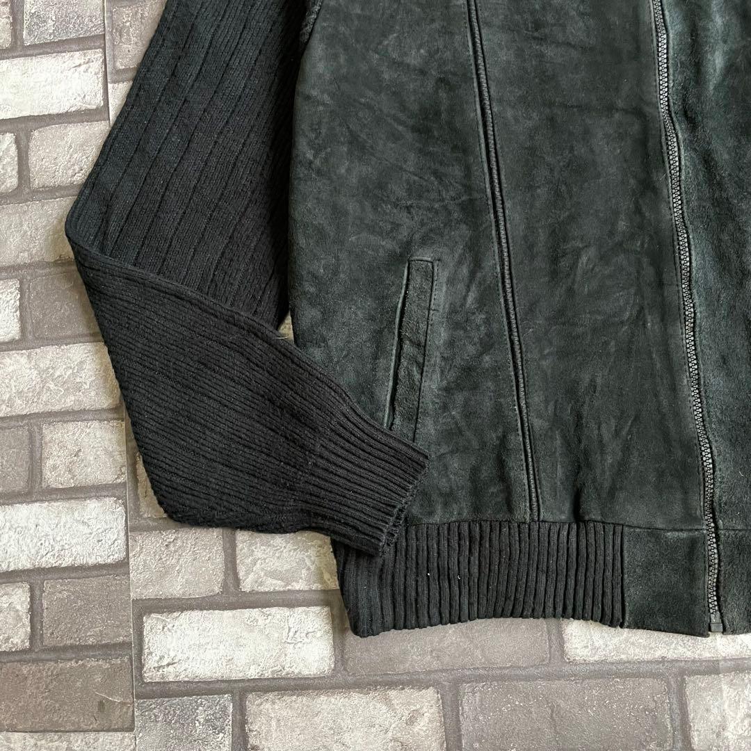 suède leather zip knit jacket black 2XL