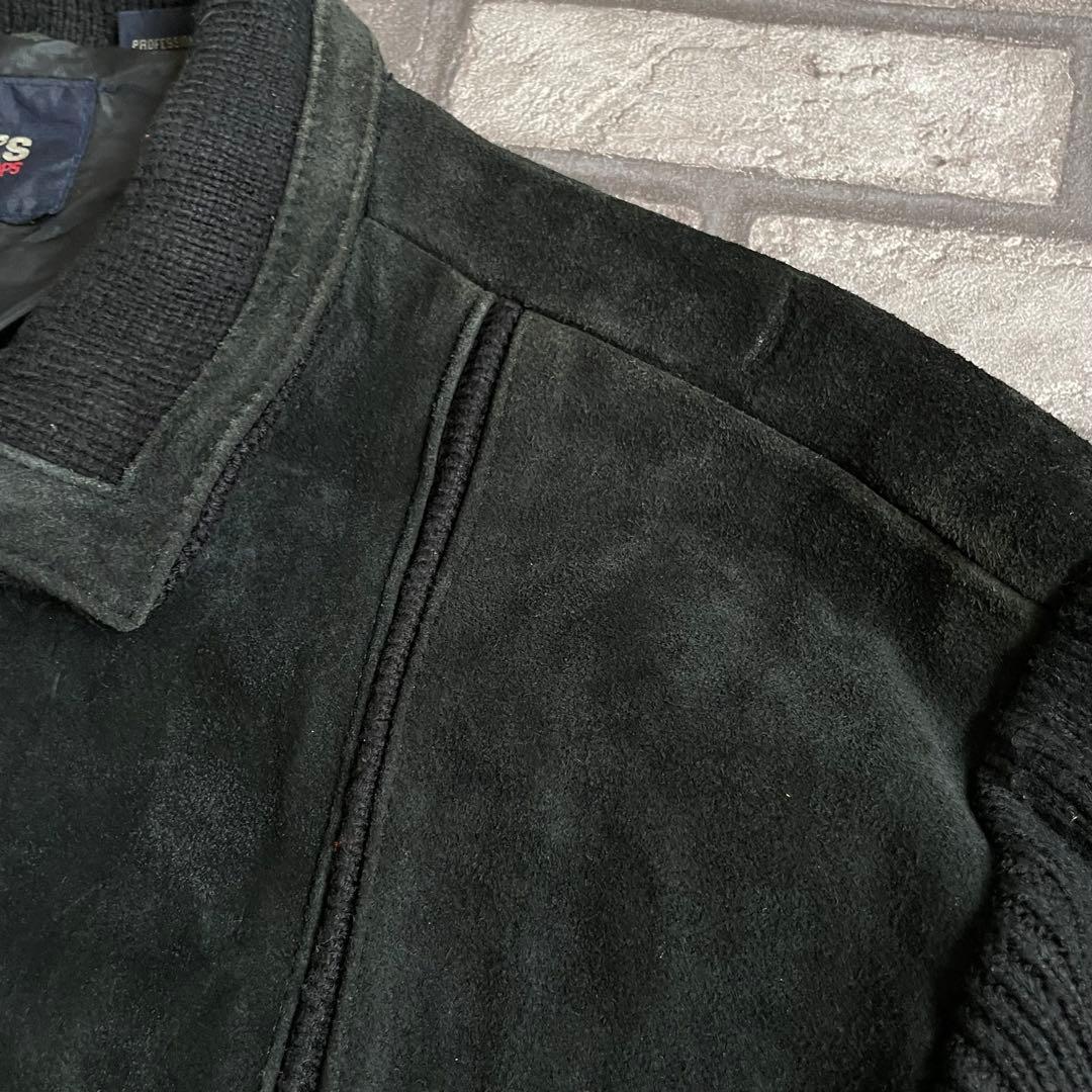 suède leather zip knit jacket black 2XL