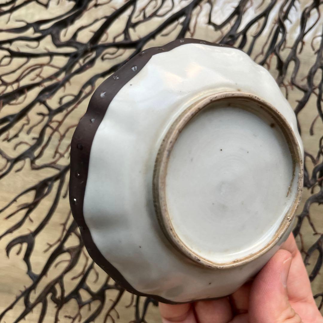 骨董　中国　古陶　清朝　粉彩　十錦手　希少　暗色色絵　波縁　豆皿　小皿　２客