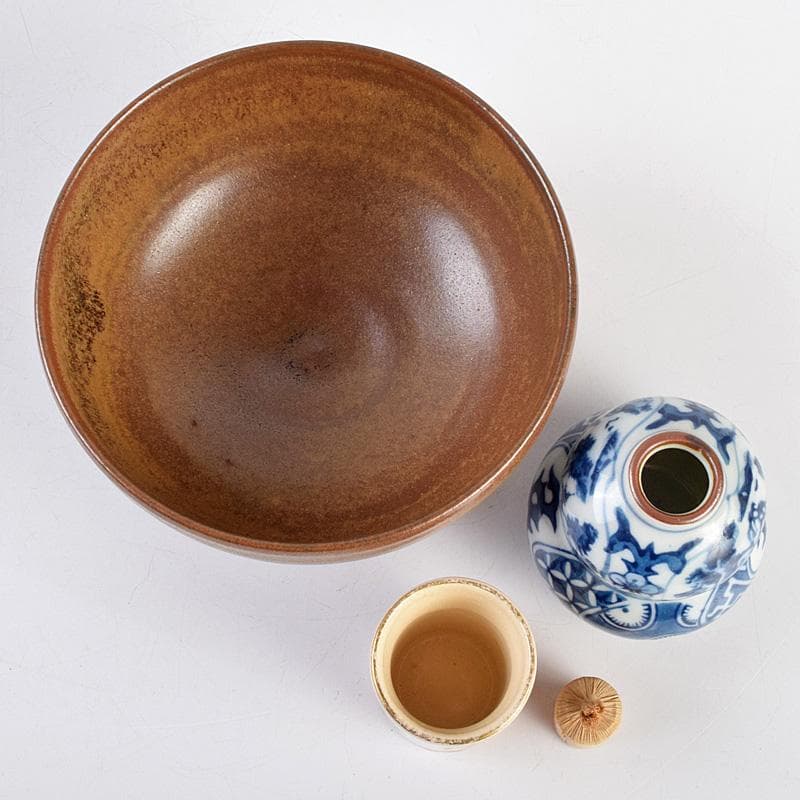 茶道具　春慶塗　利休茶箱　茶碗　振出など　九点　一式　仕覆付　M　R9344