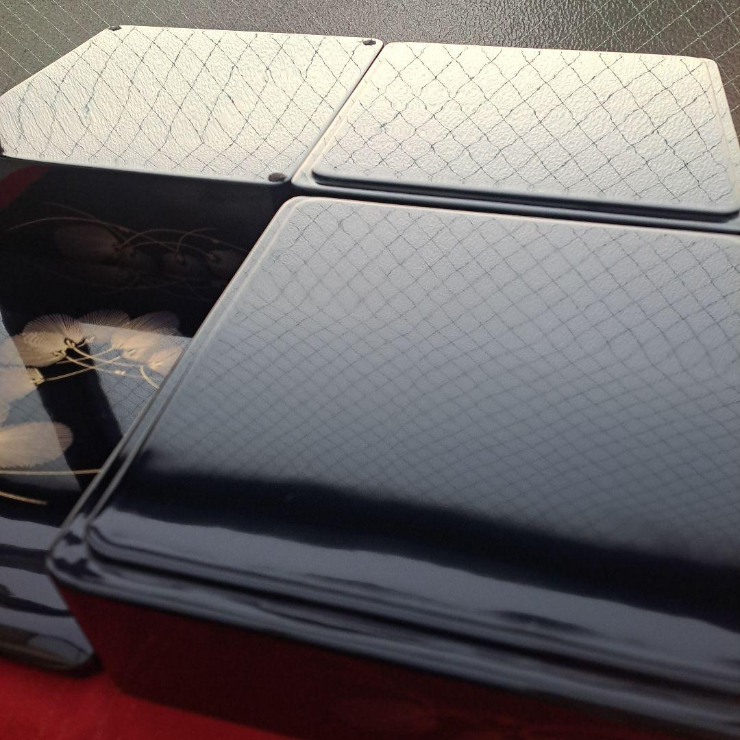 【会津漆器　6,5寸\"3段重箱】天然木製　寿松葉蒔絵　未使用品