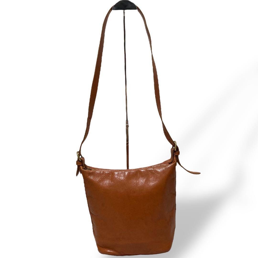 【美品】イルビゾンテ　バケツ型　ショルダーバッグ　オールレザー　ロゴ型押し　茶