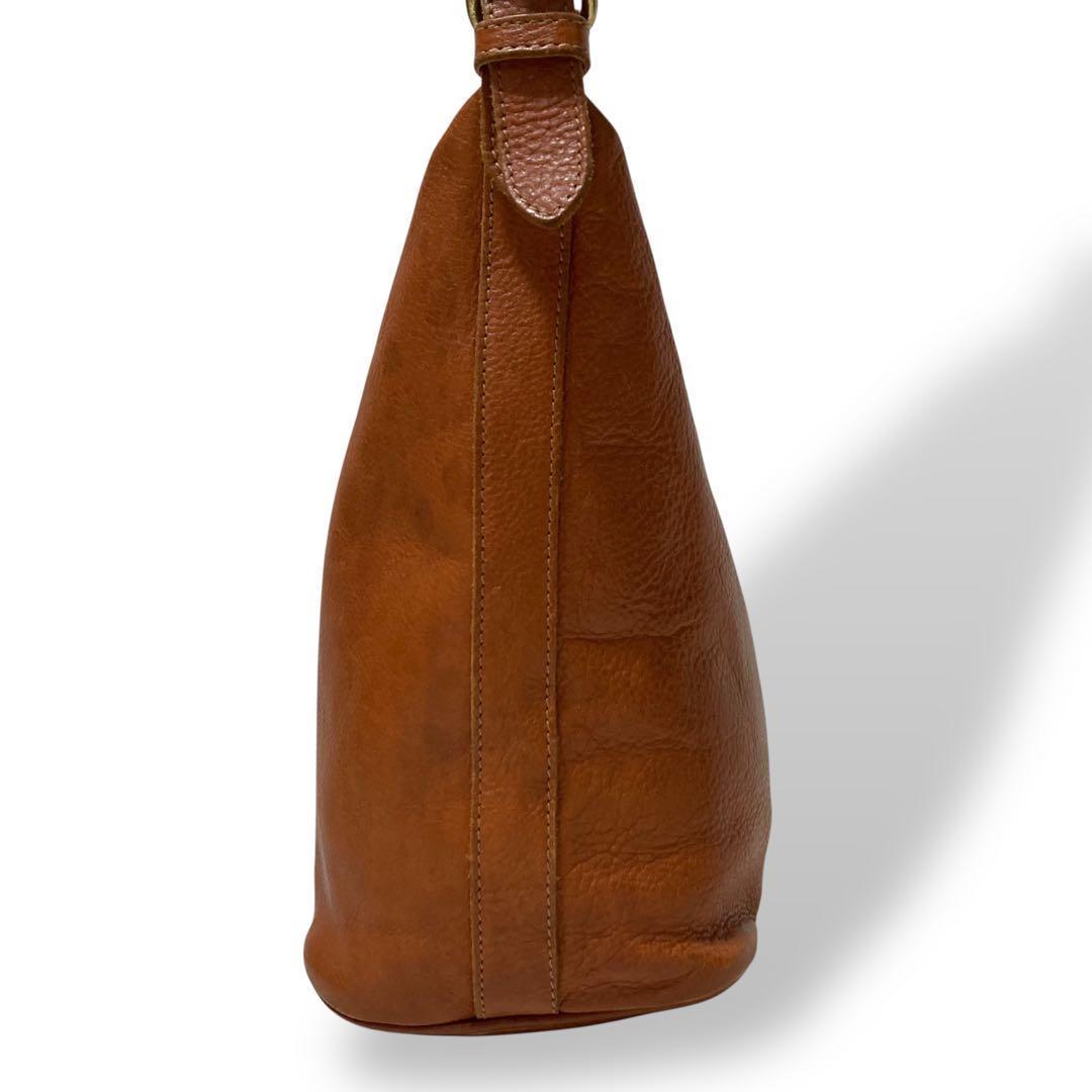 【美品】イルビゾンテ　バケツ型　ショルダーバッグ　オールレザー　ロゴ型押し　茶