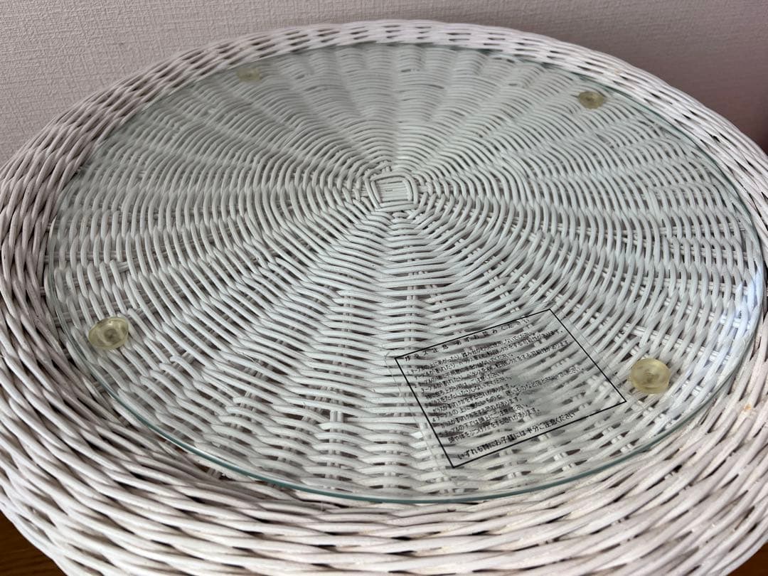 ハワイラブ　ホワイトラタン ガラス天板 ローテーブル