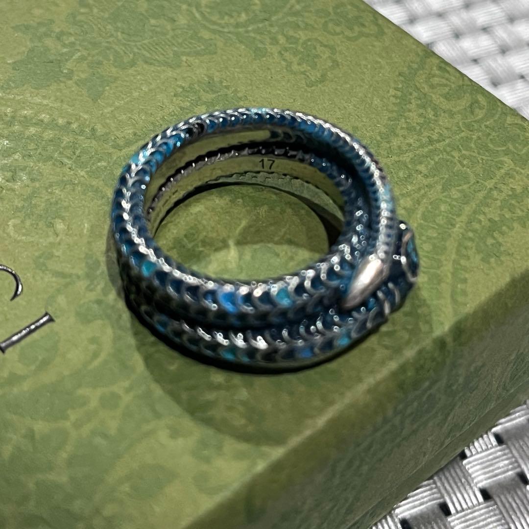 gucci ミケーレ期ガーデンスネークリング　ブルーラッカー　17号　デムナ