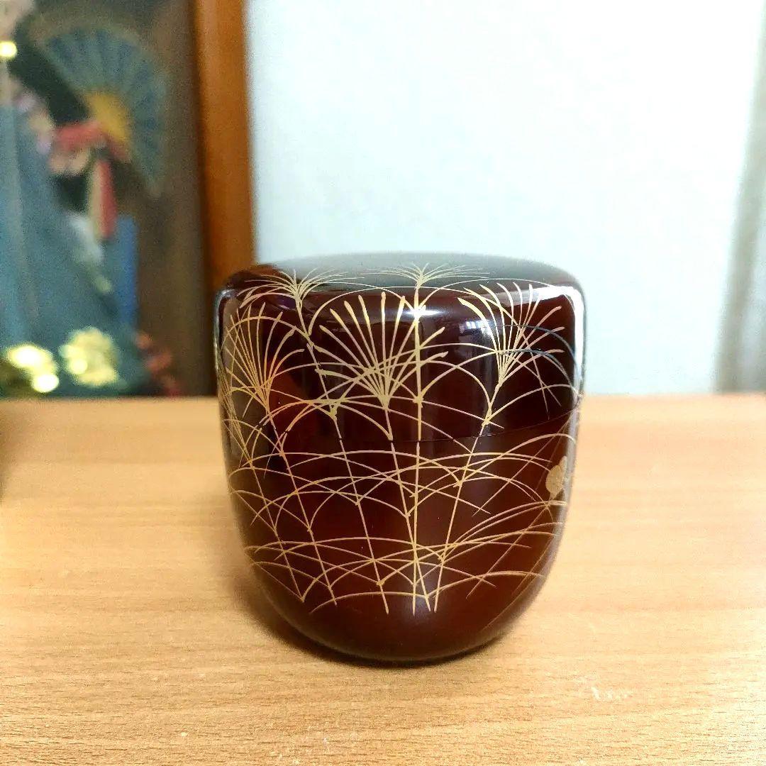 〈新品未使用〉中棗　中村宗悦作　秋野　茶器　抹茶入れ　共箱、共布あり　茶道具