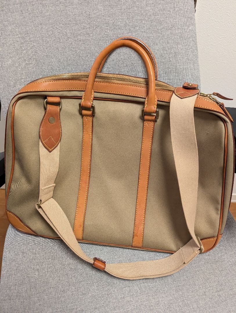 万双　ベージュキャンバスレザーキャリーケース