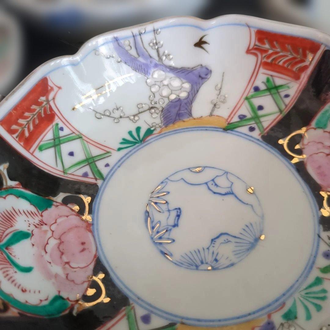 骨董　伊万里　色絵　なます皿　皿　陶器　梅に燕　花弁形　5枚〜