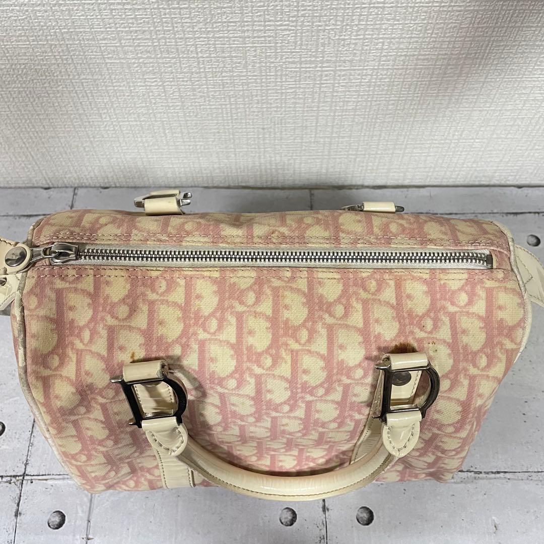 ディオール Dior ミニボストンバッグ トロッター柄 ホワイト ピンク　総柄
