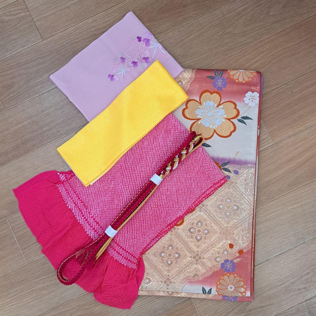 未使用に近い フルセット 正絹振袖 ラメ入ブルー桜柄 成人式 卒業式に最適