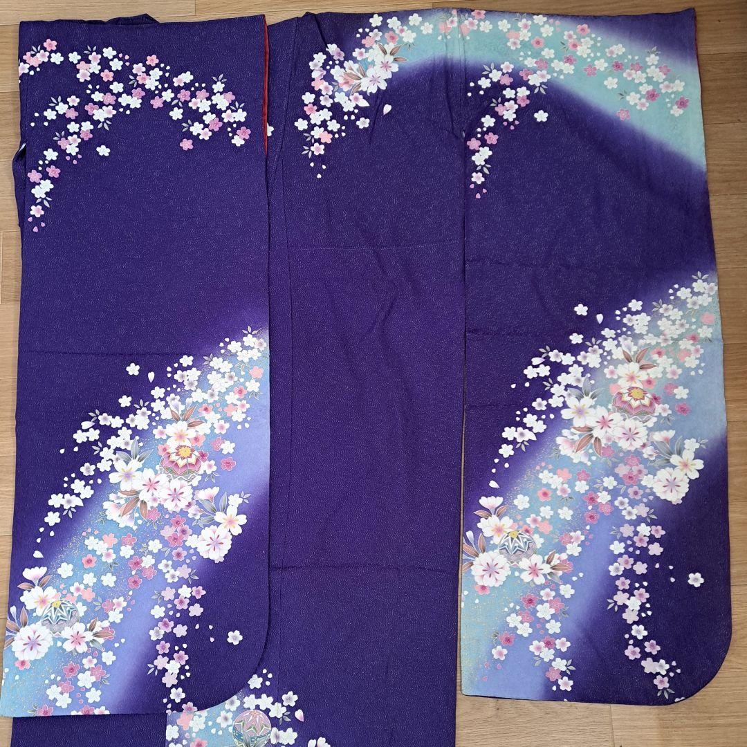 未使用に近い フルセット 正絹振袖 ラメ入ブルー桜柄 成人式 卒業式に最適