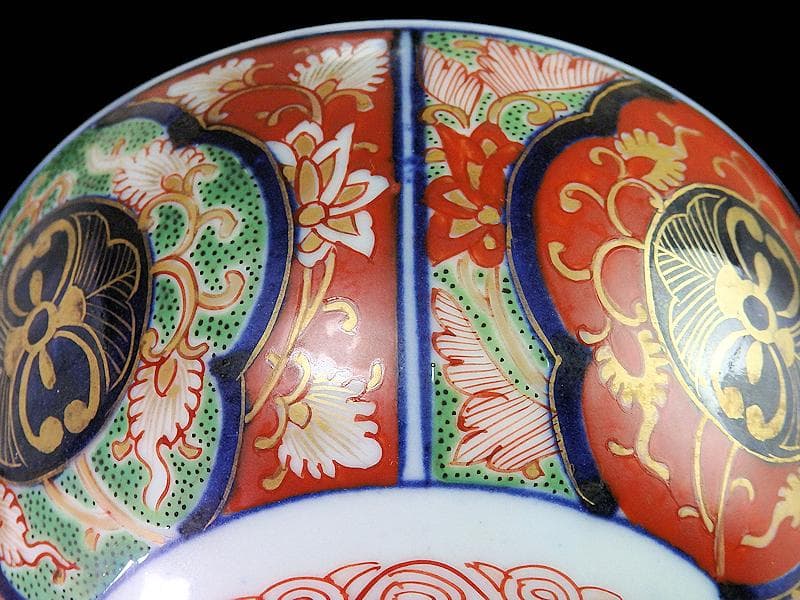 大聖寺伊万里　唐子に桜花　金唐草に花の図　大振蓋茶碗　D073AS-CPe