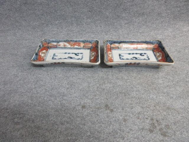 古伊万里富貴長春金彩染錦長皿2枚 [B26478]