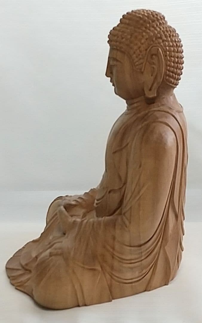 釈迦如来坐像 3寸 #334 像のみ 金彩無 お釈迦さま ◆白檀 木彫 仏像