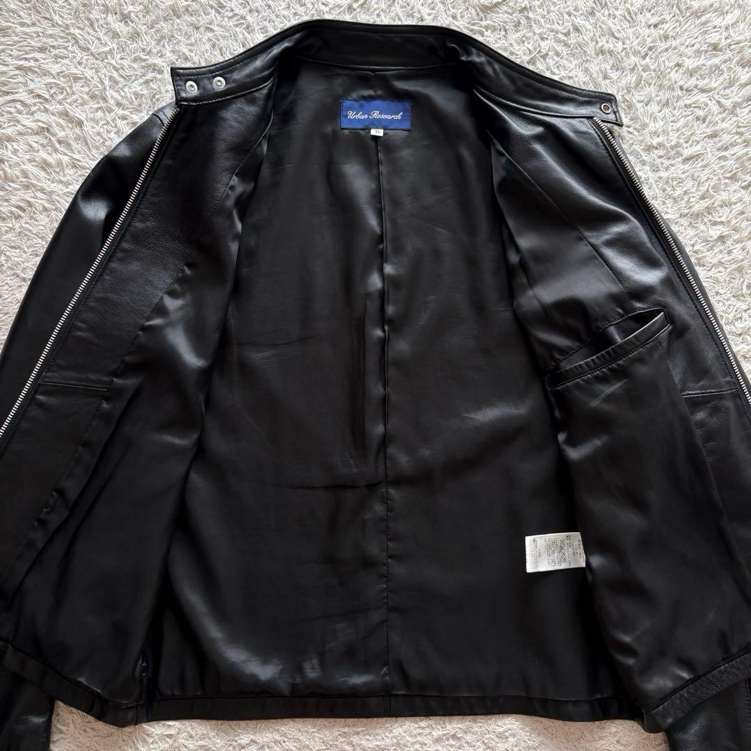 ★美品 Lサイズ★ アーバンリサーチ シングルライダース 羊革 ダブルジップ 黒