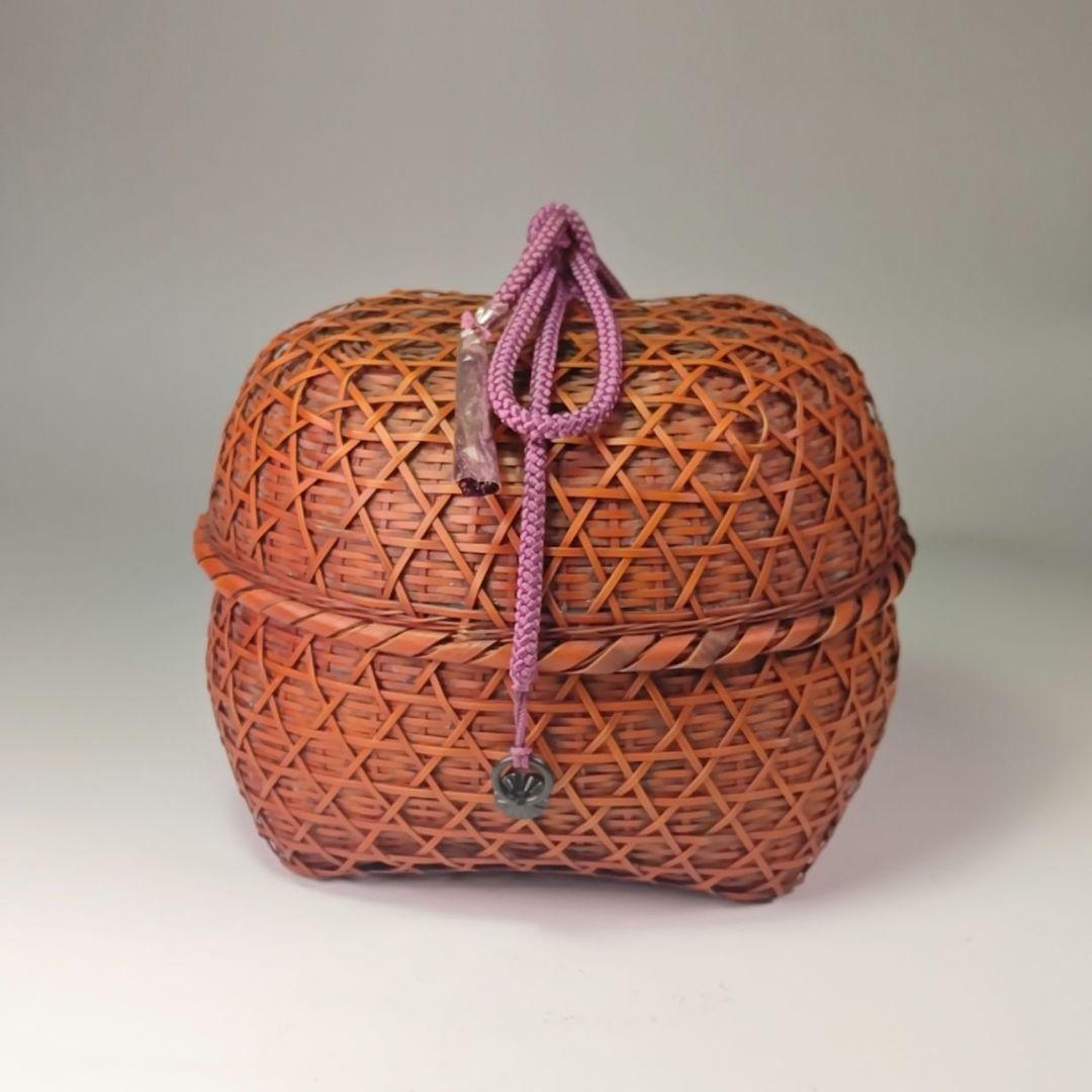 ウ312 茶籠『吉川日月作』『竹製　御所篭　共箱　茶道具』野点籠