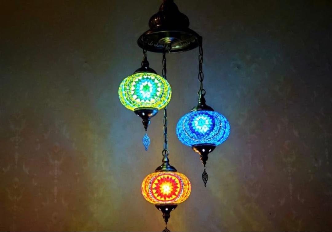 藤*貴様 引掛けシーリング用 トルコランプ　職人手作り　カラーガラス　吊り下げ、