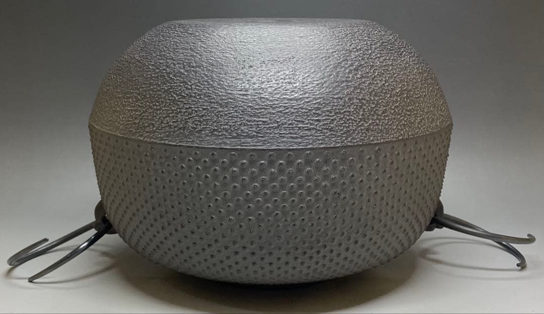 人間国宝　高橋敬典　丸霰釡　茶釜　あられ　釜釻　共箱 　T033