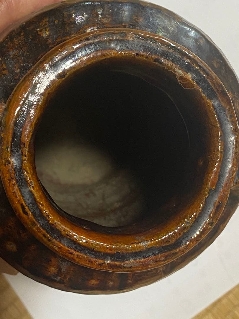 ♦希少！大樋焼 時代物 飴釉箆面取り 双耳壺 瓶 華道 茶道具 花生け 骨董品