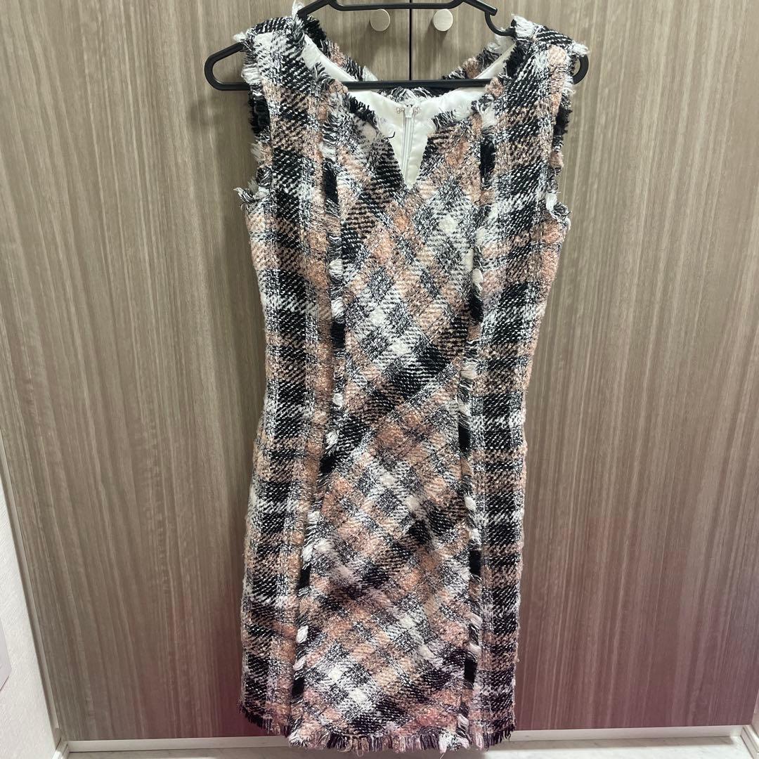 ローブドフルール　ピンクチェックドレス　S