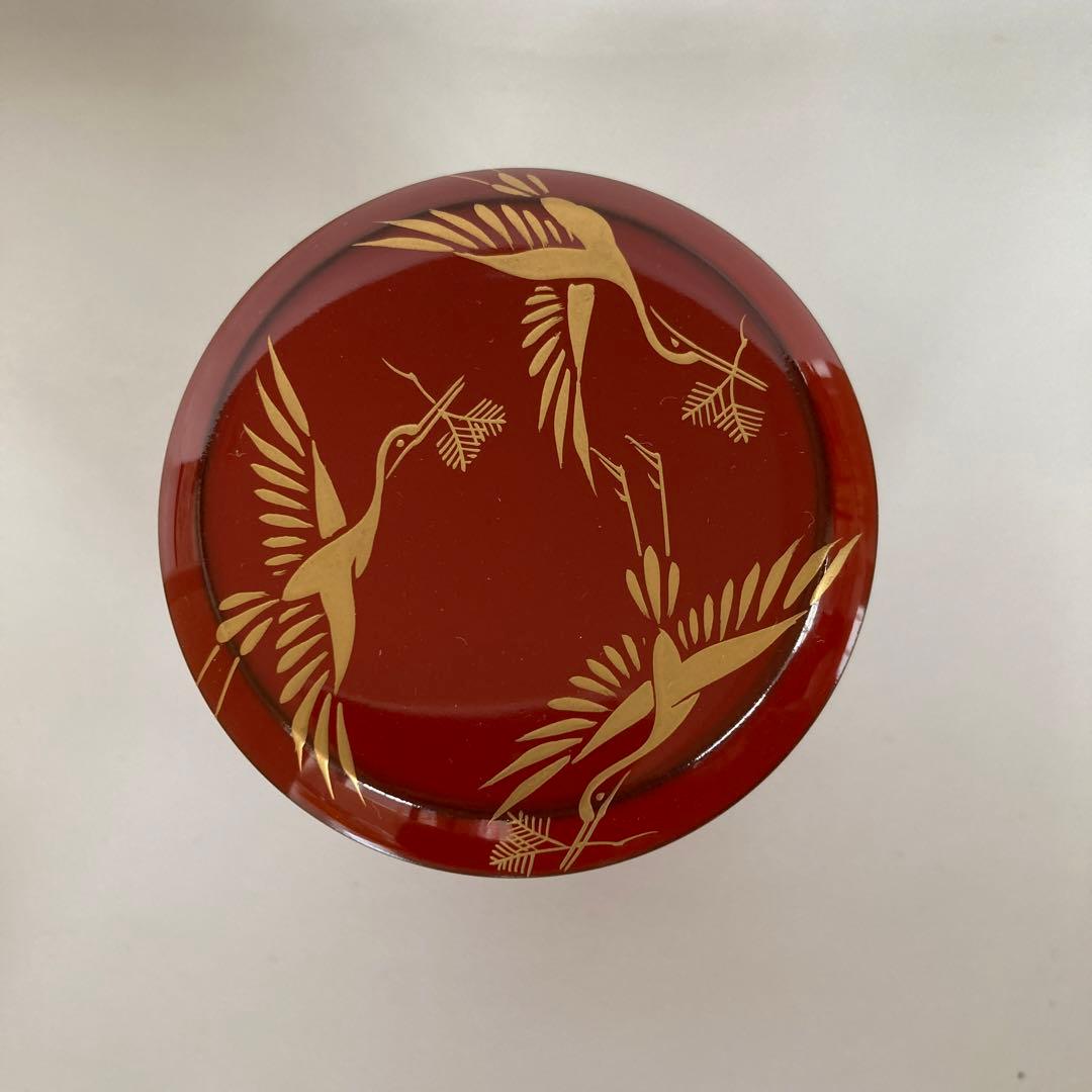 松喰鶴蒔絵　朱塗吹雪茶入れ　茶道具