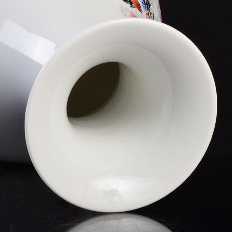 中国　余海犮作　景徳鎮製款　粉彩　漢詩花鳥文　玉壺春瓶　証明書付　MR9302B