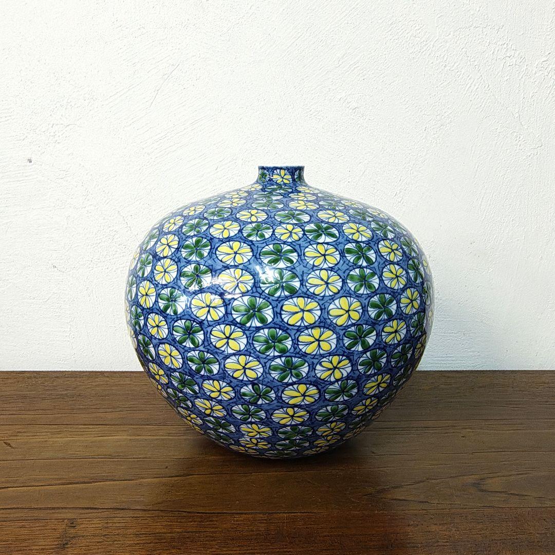 【藤井錦彩】染錦小花紋様 花瓶 飾り壷