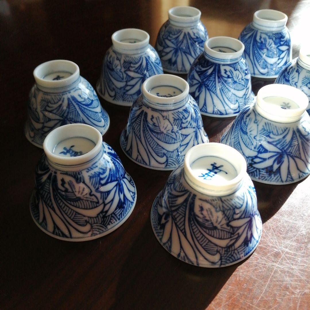 京焼　染付煎茶碗　10客　5.8cm　昭和中期