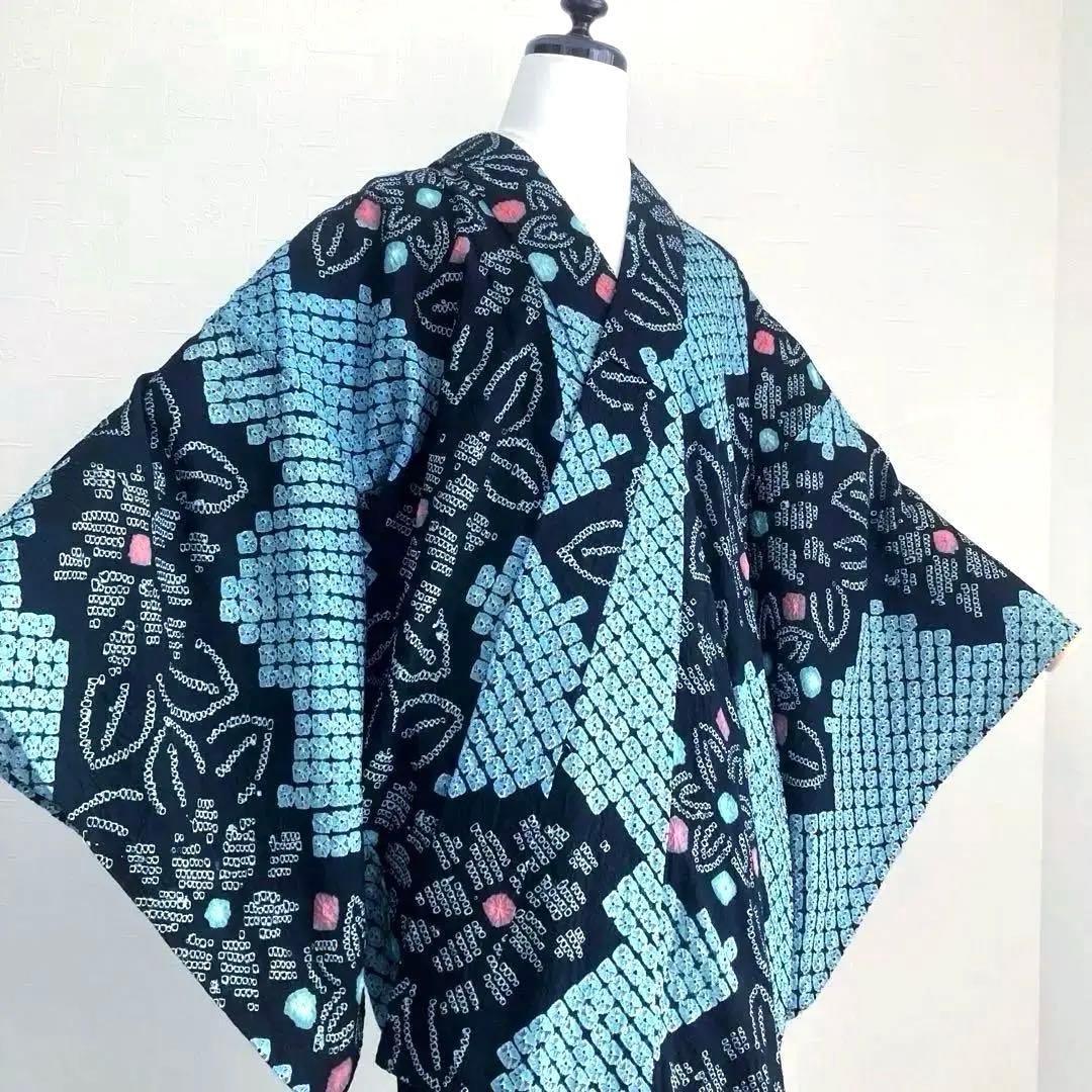 ひろ。プロフ必読 有松絞り浴衣　蜘蛛絞り　水浅葱色　ブルーグレーNo.22