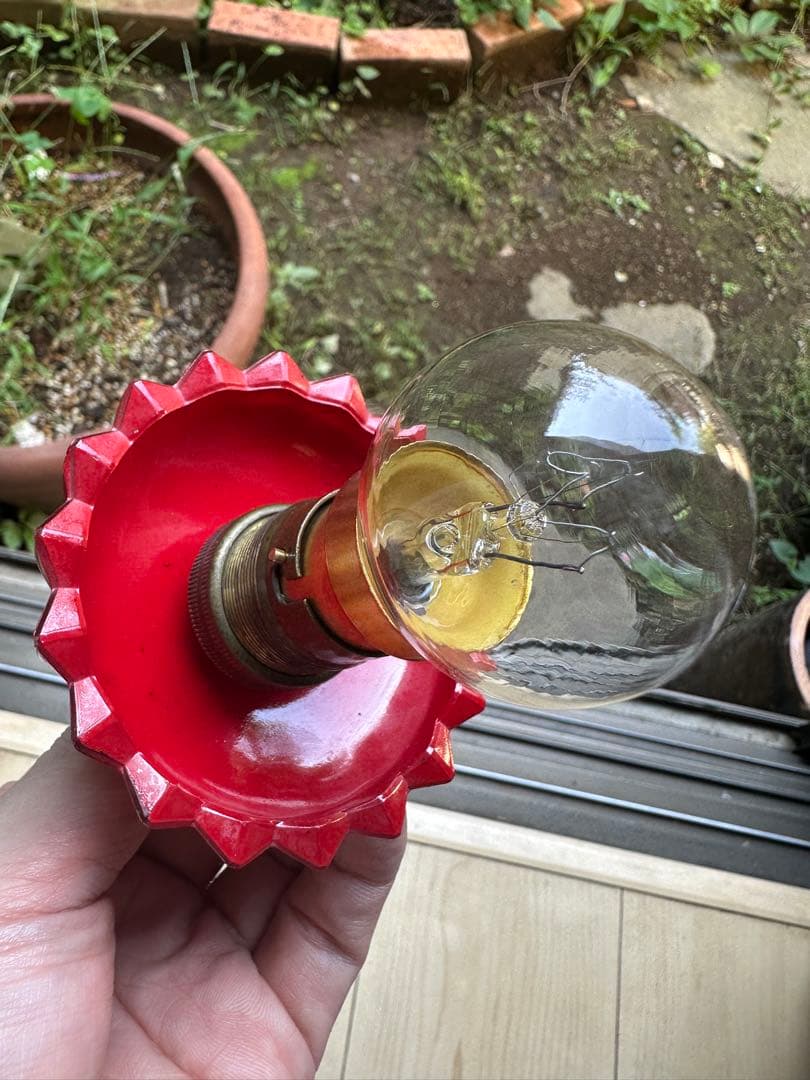 1920年代 フランス アンティーク クランベリーガラスの螺旋模様アトリエランプ