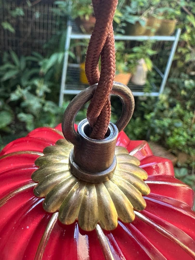 1920年代 フランス アンティーク クランベリーガラスの螺旋模様アトリエランプ