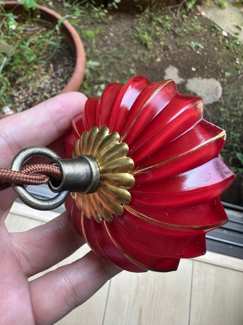 1920年代 フランス アンティーク クランベリーガラスの螺旋模様アトリエランプ