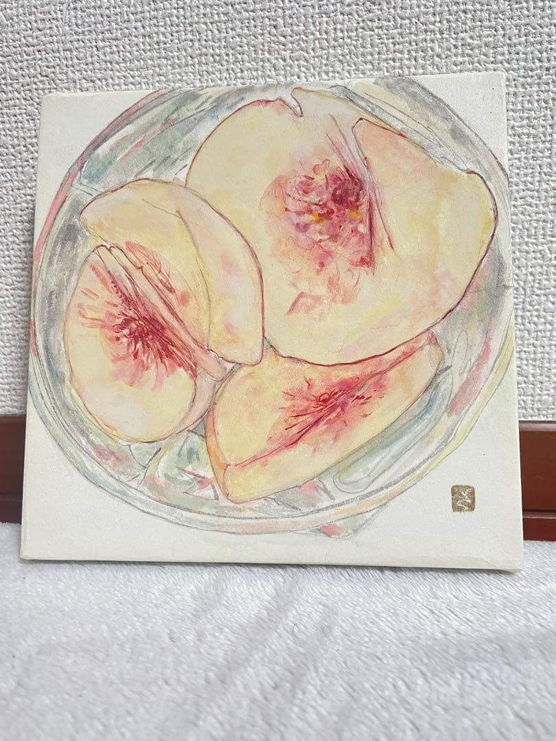 絵画　日本画　桃の絵　インテリア　0号絵画　アート
