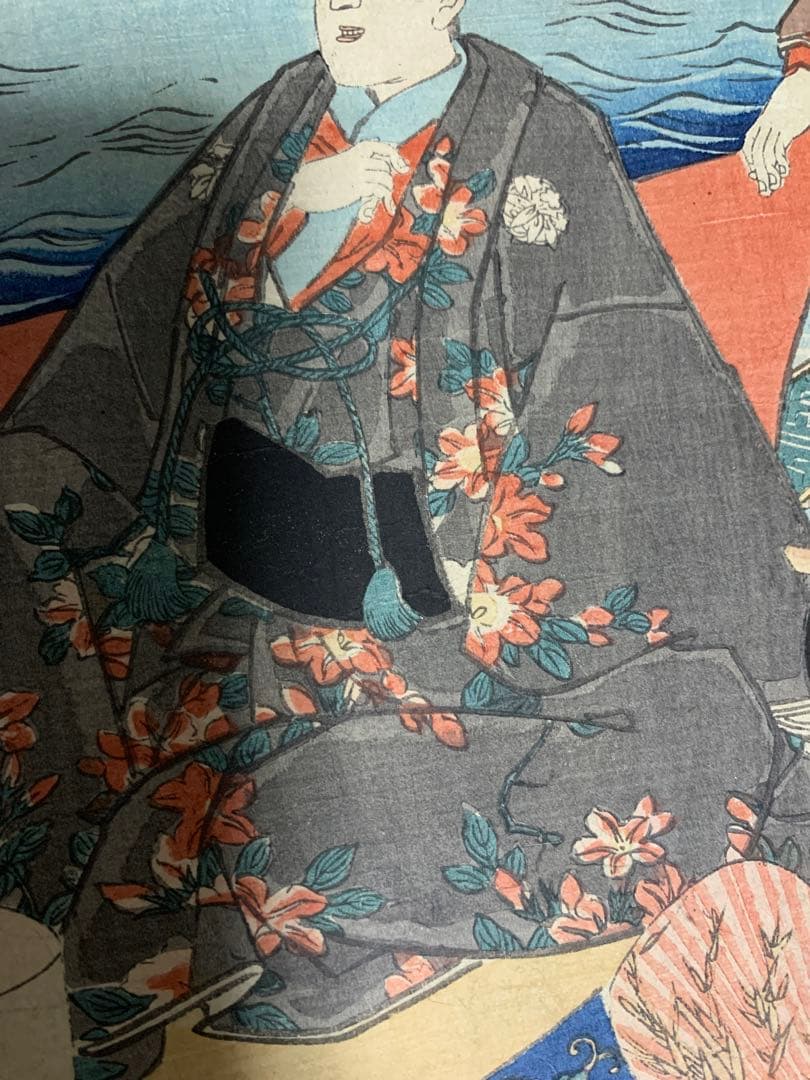 「真作」 豊国 木版画 浮世絵 真作 三枚続 美人画 役者絵 大判 江户