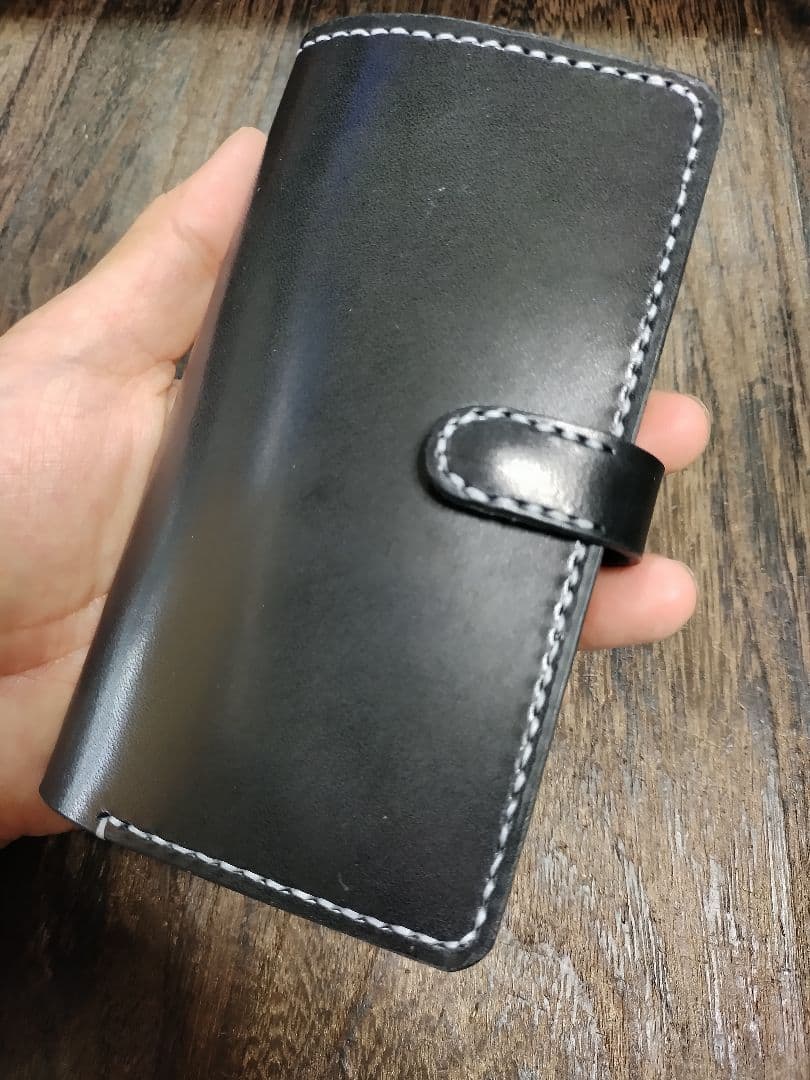 ホック式■レザーウォレット　ブラック＆ナチュラル