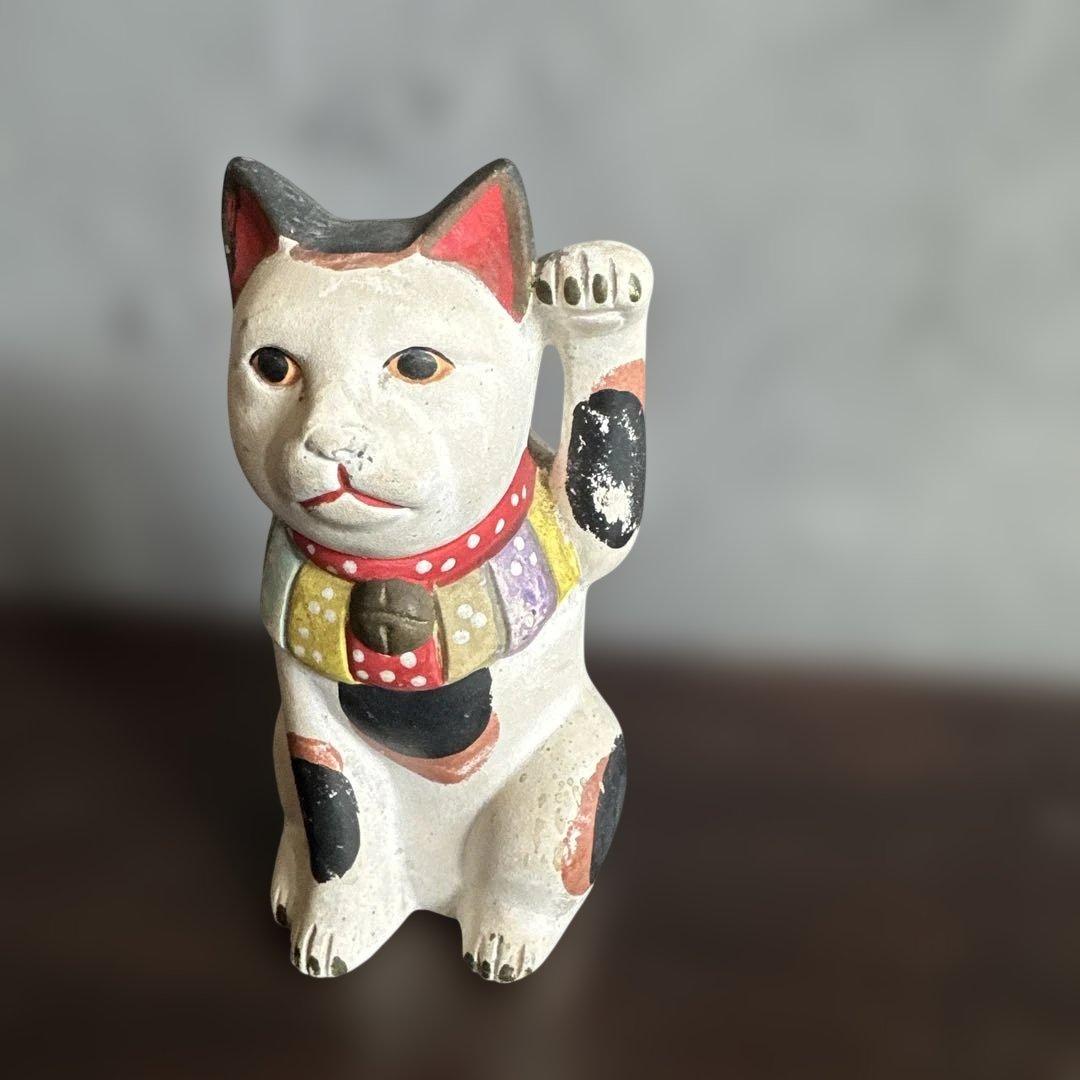 瀬戸焼　土人形　多色 招き猫 置物縁起物　猫　まねきねこ