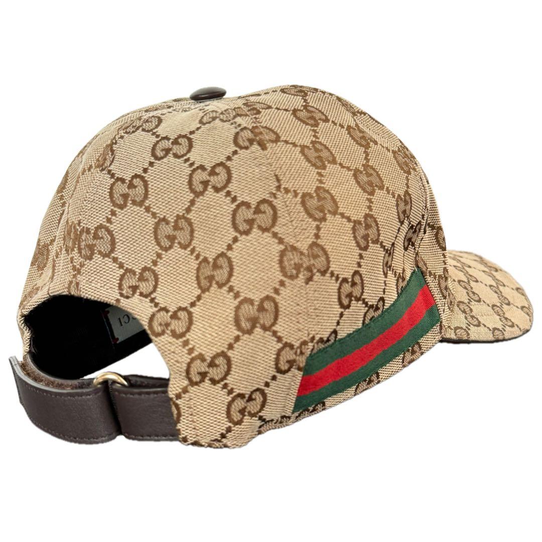 GUCCI ウェブ ストライプ付き GGキャンバス ベースボールキャップ M