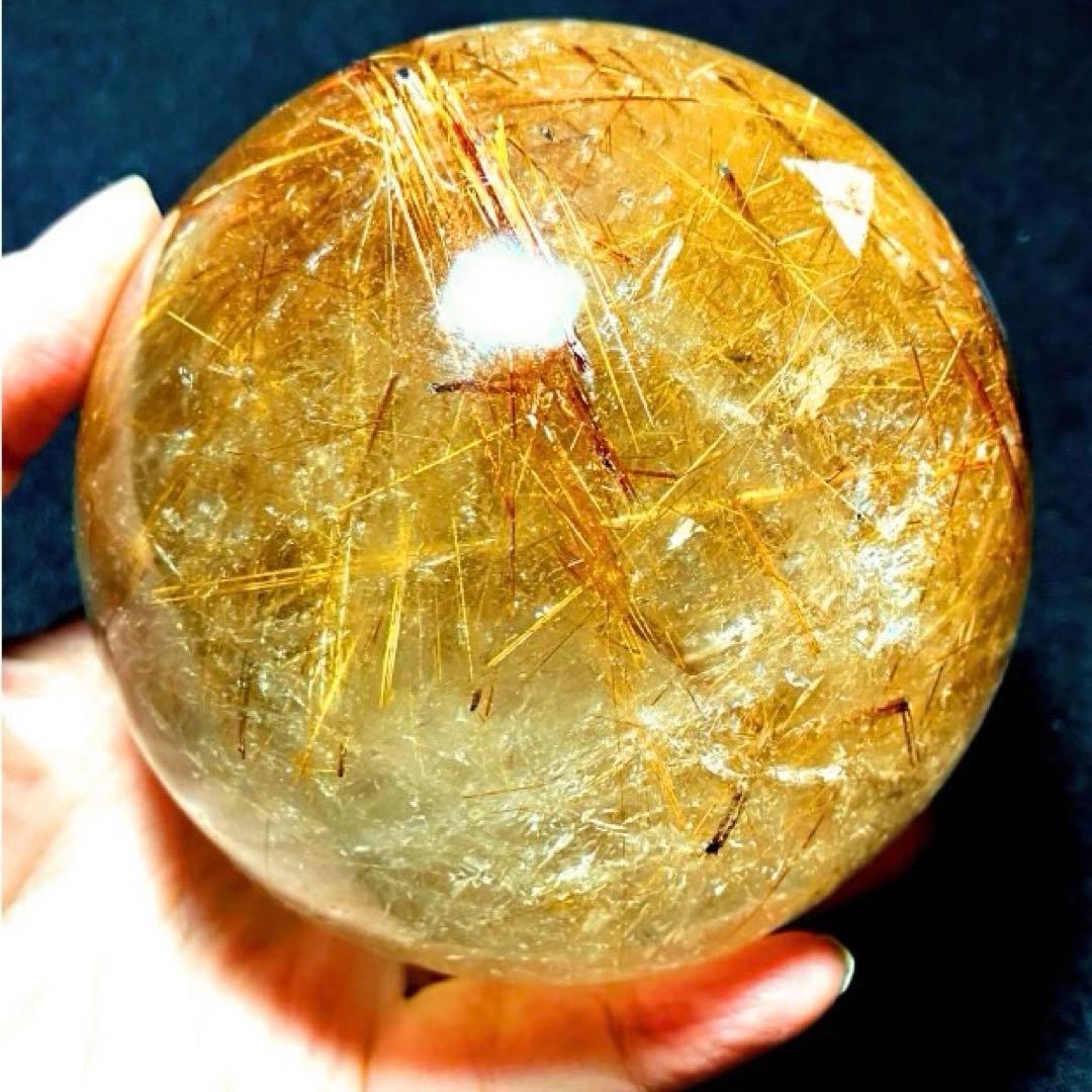 超絶綺麗✨超特大　95mm ゴールドルチルクォーツ　丸玉スフィア　金針水晶
