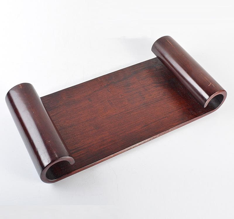 中国　唐木紫壇製　銀線象嵌　巻卓　平卓　飾台　香炉台　M　R4772C