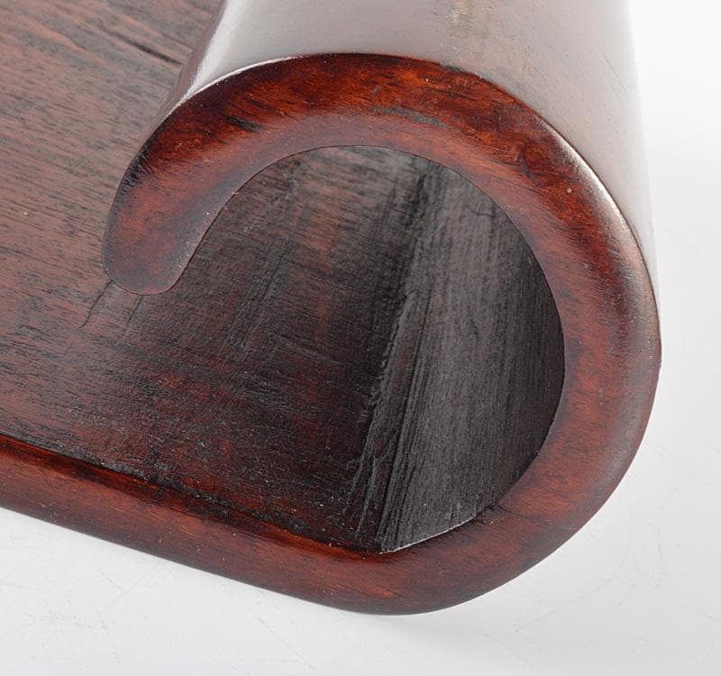 中国　唐木紫壇製　銀線象嵌　巻卓　平卓　飾台　香炉台　M　R4772C