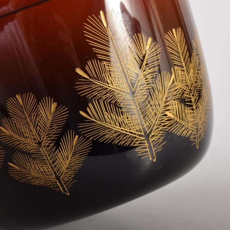 茶道具　輪島塗　前志芸男作　沈金若松鳥蒔絵　棗　共箱　V　7098